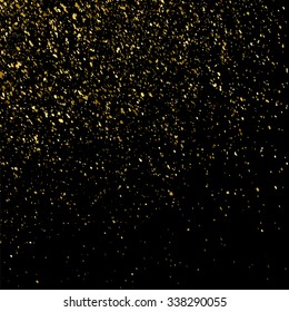 Gold glitter texture on a black background. Golden explosion of confetti. Golden grainy abstract  texture on a black  background. Design element. Vector illustration,eps 10.