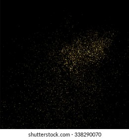 Gold glitter texture on a black background. Golden explosion of confetti. Golden grainy abstract  texture on a black  background. Design element. Vector illustration,eps 10.
