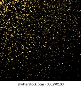 Gold glitter texture on a black background. Golden explosion of confetti. Golden grainy abstract  texture on a black  background. Design element. Vector illustration,eps 10.