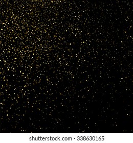 Gold glitter texture on a black background. Golden explosion of confetti. Golden grainy abstract  texture on a black  background. Design element. Vector illustration,eps 10.