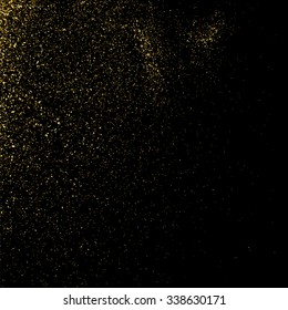 Gold glitter texture on a black background. Golden explosion of confetti. Golden grainy abstract  texture on a black  background. Design element. Vector illustration,eps 10.