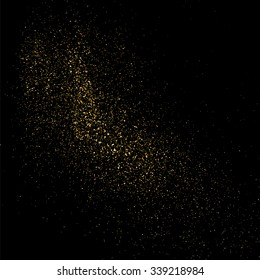 Gold glitter texture on a black background. Golden explosion of confetti. Golden grainy abstract  texture on a black  background. Design element. Vector illustration,eps 10.