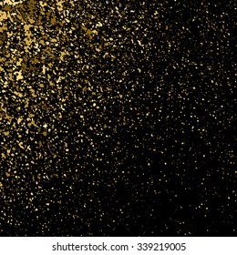 Gold glitter texture on a black background. Golden explosion of confetti. Golden grainy abstract  texture on a black  background. Design element. Vector illustration,eps 10.
