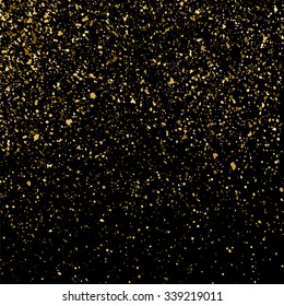 Gold glitter texture on a black background. Golden explosion of confetti. Golden grainy abstract  texture on a black  background. Design element. Vector illustration,eps 10.