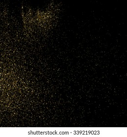 Gold glitter texture on a black background. Golden explosion of confetti. Golden grainy abstract  texture on a black  background. Design element. Vector illustration,eps 10.
