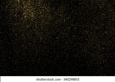 Gold glitter texture on a black background. Holiday background. Golden explosion of confetti. Golden grainy abstract  texture on a black  background. Design element. Vector illustration,eps 10.