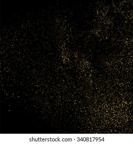 Gold glitter texture on a black background. Golden explosion of confetti. Golden grainy abstract  texture on a black  background. Design element. Vector illustration,eps 10.