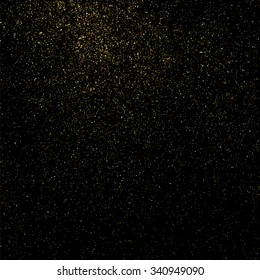 Gold glitter texture on a black background. Golden explosion of confetti. Golden grainy abstract  texture on a black  background. Design element. Vector illustration,eps 10.