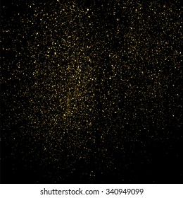 Gold glitter texture on a black background. Golden explosion of confetti. Golden grainy abstract  texture on a black  background. Design element. Vector illustration,eps 10.