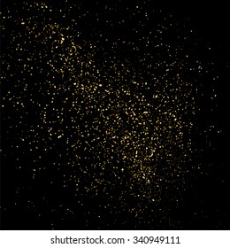 Gold glitter texture on a black background. Golden explosion of confetti. Golden grainy abstract  texture on a black  background. Design element. Vector illustration,eps 10.