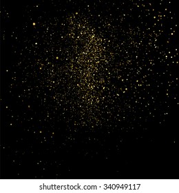 Gold glitter texture on a black background. Golden explosion of confetti. Golden grainy abstract  texture on a black  background. Design element. Vector illustration,eps 10.