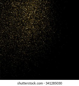Gold glitter texture on a black background. Golden explosion of confetti. Golden grainy abstract  texture on a black  background. Design element. Vector illustration,eps 10.