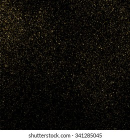 Gold glitter texture on a black background. Golden explosion of confetti. Golden grainy abstract  texture on a black  background. Design element. Vector illustration,eps 10.