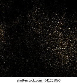 Gold glitter texture on a black background. Golden explosion of confetti. Golden grainy abstract  texture on a black  background. Design element. Vector illustration,eps 10.