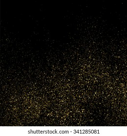 Gold glitter texture on a black background. Golden explosion of confetti. Golden grainy abstract  texture on a black  background. Design element. Vector illustration,eps 10.