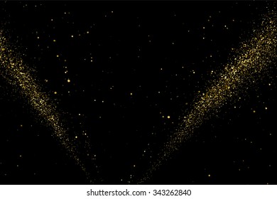 Gold glitter texture on a black background. Holiday background. Golden explosion of confetti. Golden grainy abstract  texture on a black  background. Design element. Vector illustration,eps 10.