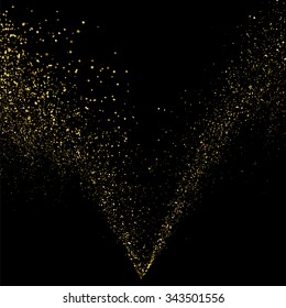 Gold glitter texture on a black background. Golden explosion of confetti. Golden grainy abstract  texture on a black  background. Design element. Vector illustration,eps 10.