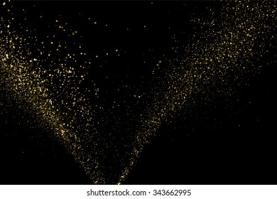 Gold glitter texture on a black background. Holiday background. Golden explosion of confetti. Golden grainy abstract  texture on a black  background. Design element. Vector illustration,eps 10.