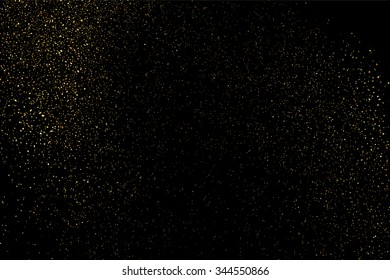 Gold glitter texture on a black background. Holiday background. Golden explosion of confetti. Golden grainy abstract  texture on a black  background. Design element. Vector illustration,eps 10.