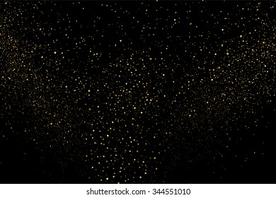 Gold glitter texture on a black background. Holiday background. Golden explosion of confetti. Golden grainy abstract  texture on a black  background. Design element. Vector illustration,eps 10.