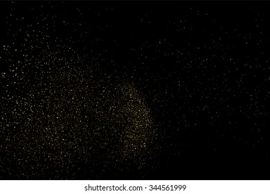 Gold glitter texture on a black background. Holiday background. Golden explosion of confetti. Golden grainy abstract  texture on a black  background. Design element. Vector illustration,eps 10.
