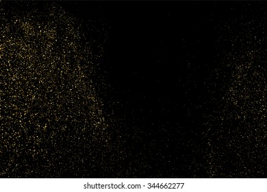 Gold glitter texture on a black background. Holiday background. Golden explosion of confetti. Golden grainy abstract  texture on a black  background. Design element. Vector illustration,eps 10.