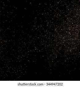 Gold glitter texture on a black background. Golden explosion of confetti. Golden grainy abstract  texture on a black  background. Design element. Vector illustration,eps 10.
