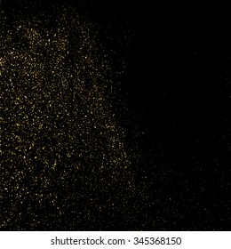 Gold glitter texture on a black background. Golden explosion of confetti. Golden grainy abstract  texture on a black  background. Design element. Vector illustration,eps 10.