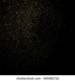 Gold glitter texture on a black background. Golden explosion of confetti. Golden grainy abstract  texture on a black  background. Design element. Vector illustration,eps 10.
