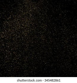 Gold glitter texture on a black background. Golden explosion of confetti. Golden grainy abstract  texture on a black  background. Design element. Vector illustration,eps 10.