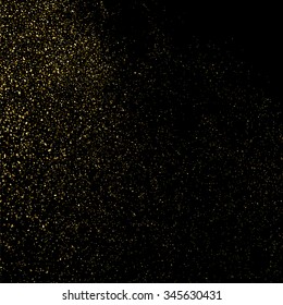 Gold glitter texture on a black background. Golden explosion of confetti. Golden grainy abstract  texture on a black  background. Design element. Vector illustration,eps 10.