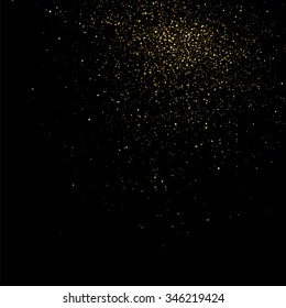 Gold glitter texture on a black background. Golden explosion of confetti. Golden grainy abstract  texture on a black  background. Design element. Vector illustration,eps 10.