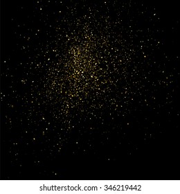 Gold glitter texture on a black background. Golden explosion of confetti. Golden grainy abstract  texture on a black  background. Design element. Vector illustration,eps 10.