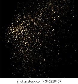 Gold glitter texture on a black background. Golden explosion of confetti. Golden grainy abstract  texture on a black  background. Design element. Vector illustration,eps 10.