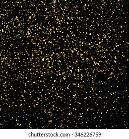Gold glitter texture on a black background. Golden explosion of confetti. Golden grainy abstract  texture on a black  background. Design element. Vector illustration,eps 10.