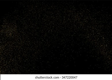 Gold glitter texture on a black background. Holiday background. Golden explosion of confetti. Golden grainy abstract  texture on a black  background. Design element. Vector illustration,eps 10.