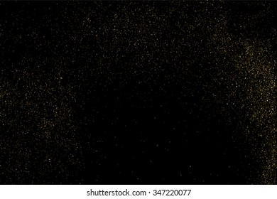 Gold glitter texture on a black background. Holiday background. Golden explosion of confetti. Golden grainy abstract  texture on a black  background. Design element. Vector illustration,eps 10.