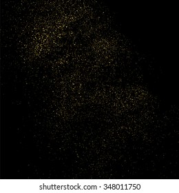 Gold glitter texture on a black background. Golden explosion of confetti. Golden grainy abstract  texture on a black  background. Design element. Vector illustration,eps 10.