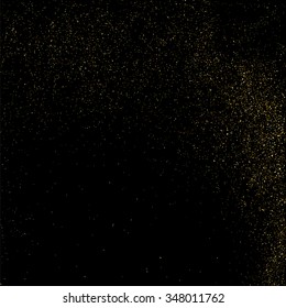 Gold glitter texture on a black background. Golden explosion of confetti. Golden grainy abstract  texture on a black  background. Design element. Vector illustration,eps 10.