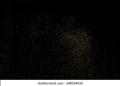 Gold glitter texture on a black background. Holiday background. Golden explosion of confetti. Golden grainy abstract  texture on a black  background. Design element. Vector illustration,eps 10.