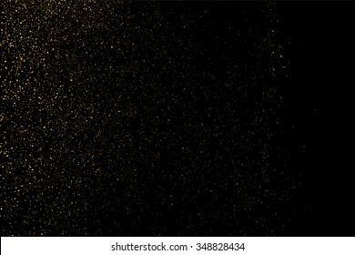 Gold glitter texture on a black background. Holiday background. Golden explosion of confetti. Golden grainy abstract  texture on a black  background. Design element. Vector illustration,eps 10.