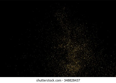 Gold glitter texture on a black background. Holiday background. Golden explosion of confetti. Golden grainy abstract  texture on a black  background. Design element. Vector illustration,eps 10.