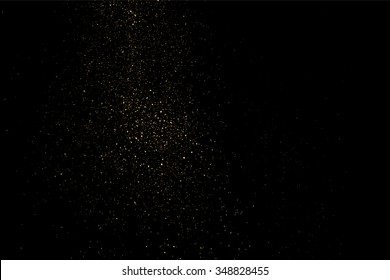 Gold glitter texture on a black background. Holiday background. Golden explosion of confetti. Golden grainy abstract  texture on a black  background. Design element. Vector illustration,eps 10.
