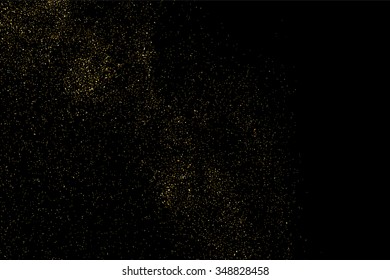Gold glitter texture on a black background. Holiday background. Golden explosion of confetti. Golden grainy abstract  texture on a black  background. Design element. Vector illustration,eps 10.