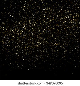 Gold glitter texture on a black background. Golden explosion of confetti. Golden grainy abstract  texture on a black  background. Design element. Vector illustration,eps 10.