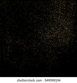 Gold glitter texture on a black background. Golden explosion of confetti. Golden grainy abstract  texture on a black  background. Design element. Vector illustration,eps 10.