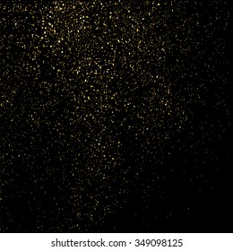 Gold glitter texture on a black background. Golden explosion of confetti. Golden grainy abstract  texture on a black  background. Design element. Vector illustration,eps 10.