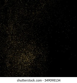 Gold glitter texture on a black background. Golden explosion of confetti. Golden grainy abstract  texture on a black  background. Design element. Vector illustration,eps 10.