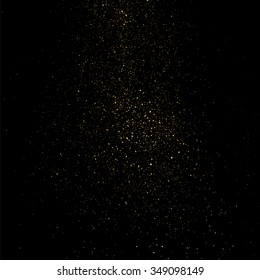 Gold glitter texture on a black background. Golden explosion of confetti. Golden grainy abstract  texture on a black  background. Design element. Vector illustration,eps 10.