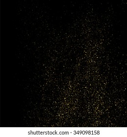 Gold glitter texture on a black background. Golden explosion of confetti. Golden grainy abstract  texture on a black  background. Design element. Vector illustration,eps 10.